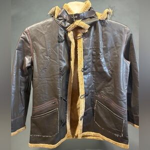 MEN HOODCOAT LEATHERLIKE FINISH PLUSH LINING TOGGLES BUCKLES 48 CHEST STREETWEAR